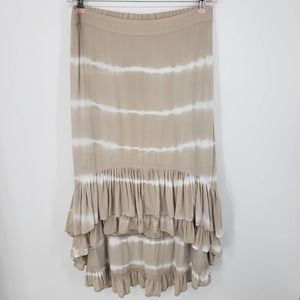 Soft Surroundings High Low Skirt M Winward Tie Dye Tiered Ruffle Maxi Tan White